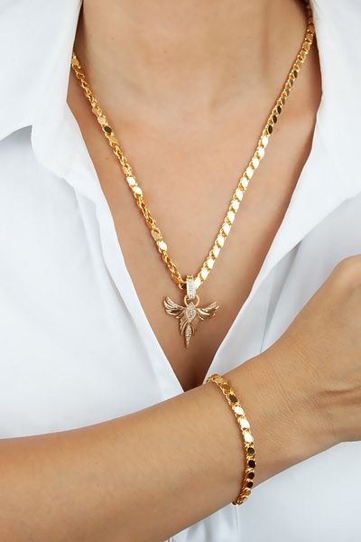 Pridza Barley Chain Gold Pendant Necklace Bracelet Set