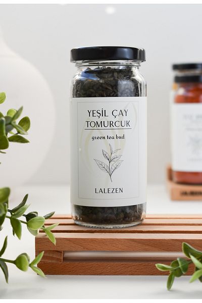 LALEZEN Green Tea Bud 1St Quality 100 Gr (Glass Jar)