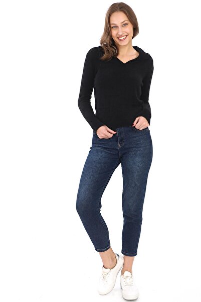 penyebizden V-Neck Soft Bearded Sweater-Black