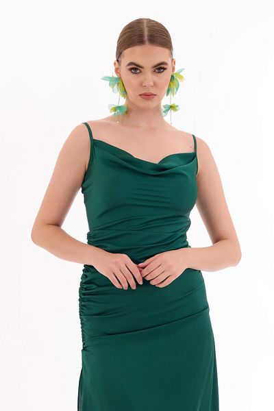 Carmen Rochie de seara scurta fara bretele din satin smarald