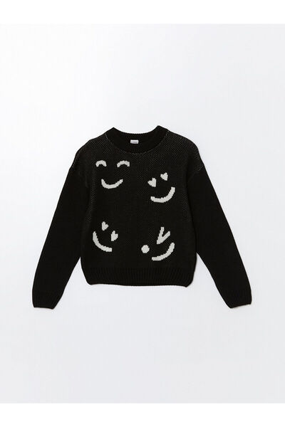 LC Waikiki Lcw Crew Neck Patterned Long Sleeve Girl's Knitwear Sweater