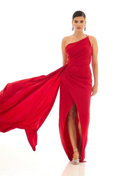Carmen Rotes One-Shoulder-Abendkleid aus Satin