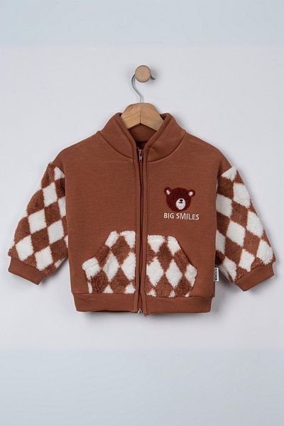 CreativeBebe Baby Boy Cardigan - Diamond Pattern, Zipper and Pocket