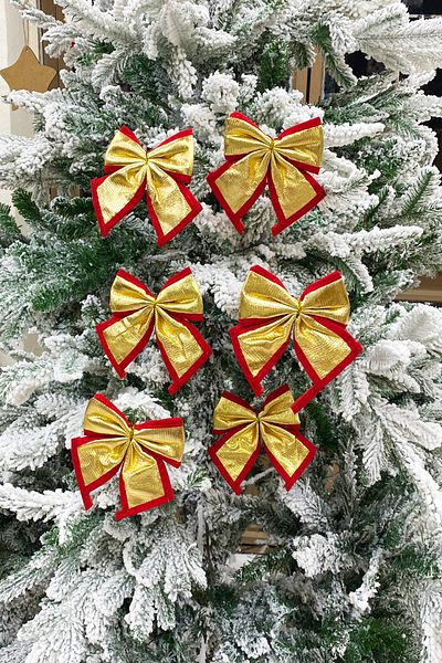 Yusuf Dirik YD Party Supplies Christmas Tree Ornament Gold Red Satin Bow 6 Pieces 12 cm