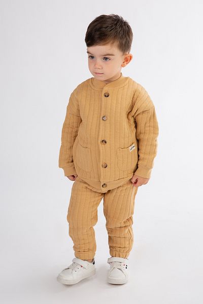 Harika KIDS Boy's Hooded Quilted Fabric Cardigan Top and Bottom Set
