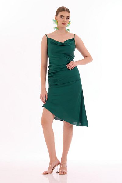 Carmen Rochie de seara scurta fara bretele din satin smarald