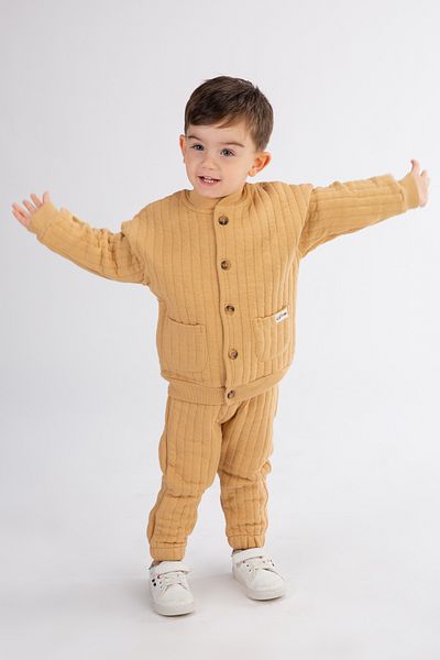 Harika KIDS Boy's Hooded Quilted Fabric Cardigan Top and Bottom Set