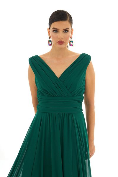 Pierre Cardin Rochie de seara lunga din sifon verde Carmen cu decolteu in V