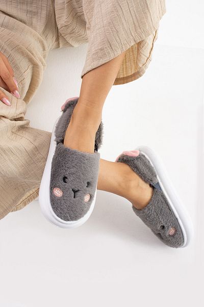 ALTUVATEKS Plush Women's Slippers - Dowry and Bundle Detailed, Noiseless Thick Base, Rabbit Figure