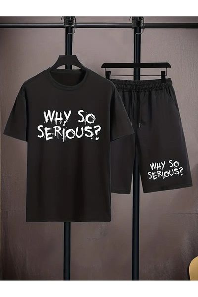 süper tekstil WHY SO SERIOUS؟ تي شيرت مطبوع - تي شيرت رياضي برقبة دائرية وسفلية