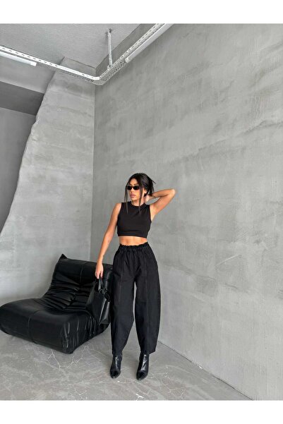 Butik SİYAH BELLİ LASTİK BAGGY KOT PANTOLON