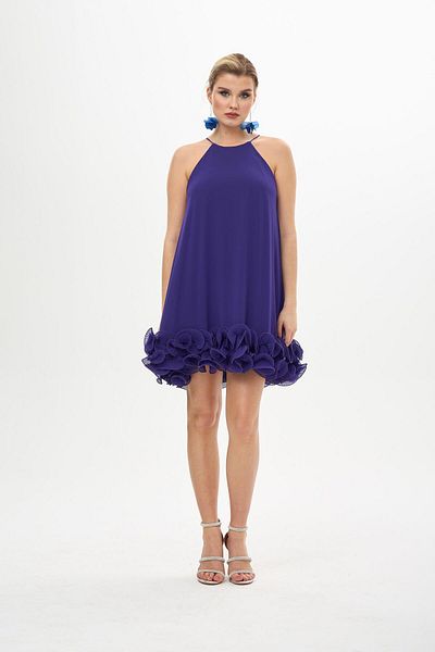 Carmen Purple Skirt Floral Short Chiffon Evening Dress