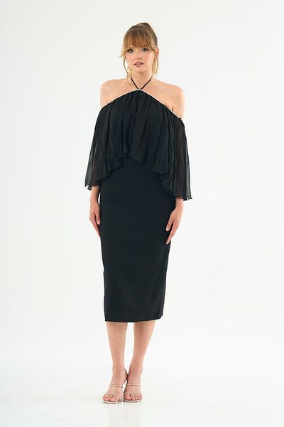 Carmen Crepe Black Evening Dress - Halter Dress