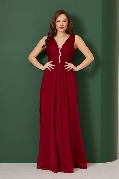 Carmen Rochie de seară lungă și rochie de invitație din șifon burgundy