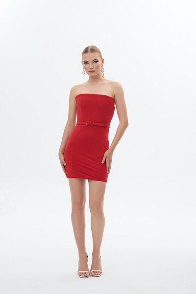 Carmen Venezia Strapless Belted Red Evening Dress