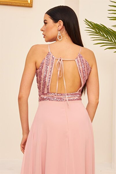 Carmen Dlouhé večerní šaty a šaty na příležitosti s pudrovými šifonovými flitry