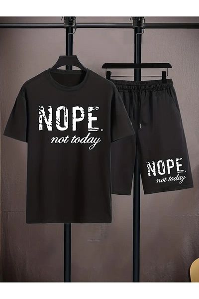 Frisson Nope Not Today Printed T-Shirt - Jogger T-Shirt Crew Neck Bottom Top Tracksuit Set