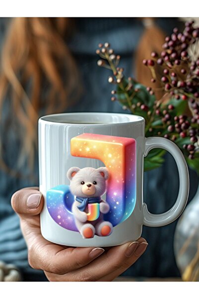 Evion Ayıcıklı Harf Şeklinde Kişiye Özel 3 Boyutlu Tasarım Seramik Kupa Mug -...