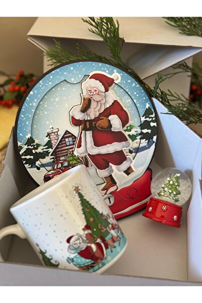 Den Tasarım Hediyelik Yılbaşı Özel Noel Baba Desenli Kupa Bardak, Mini Kar Kü...