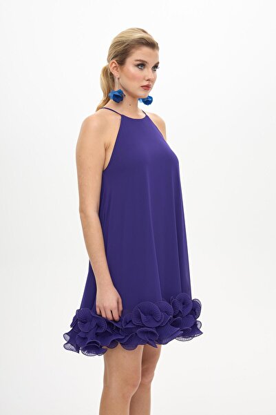 Carmen Μωβ φούστα Floral κοντό βραδινό φόρεμα από σιφόν