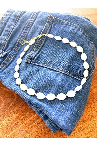 Baykuşca Yassı Oval Sedef Taşlı Kolye, Choker Kolye