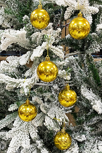 Yusuf Dirik YD Party Supplies Μπάλα Χριστουγεννιάτικου Δέντρου Γυαλιστερή Μεσαίο Μέγεθος 6 cm 6 Τεμάχια