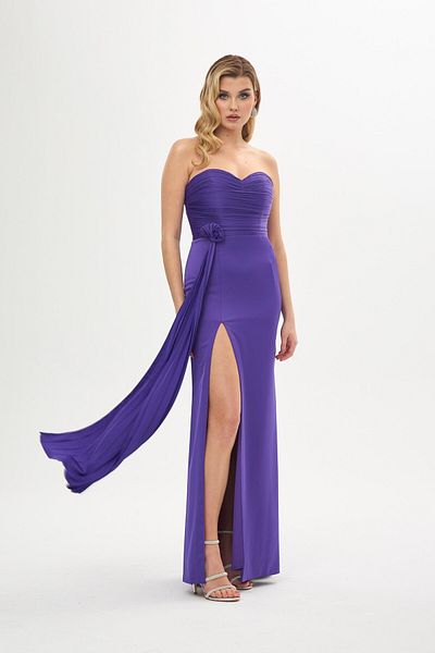 Carmen Purple Low-cut Slit Satin Evening Dress