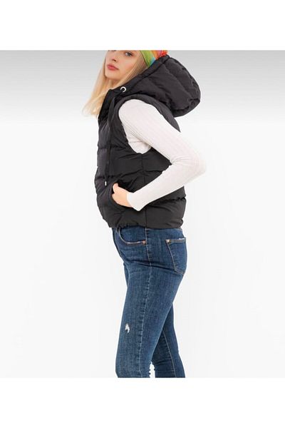 MODA Black Hooded Lining Padded Short Inflatables Vest