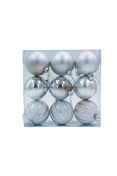 Yusuf Dirik YD Party Supplies 9 Τεμάχια Πολυτελής Ασημένια Μπάλα Χριστουγεννιάτικου Δέντρου - 6 cm Γυαλιστερό Ματ, Κουτί Οξικού