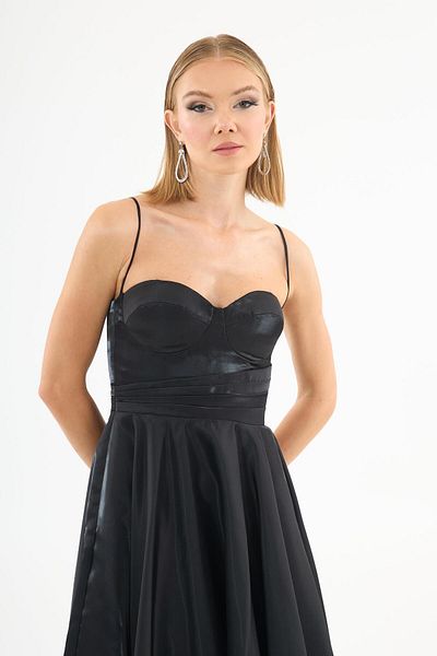 Carmen Μαύρο βραδινό φόρεμα Satin Organza - Strappy Design