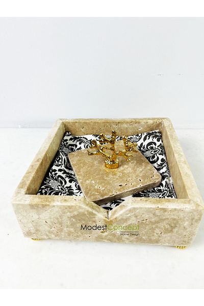 Modestmar Travertine Marble Napkin Holder Gold Coral - Travertine Napkin Holder