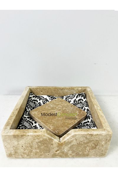 Modestmar Travertine Marble Napkin Holder - Travertine Napkin Holder, Travertine Wipes Box