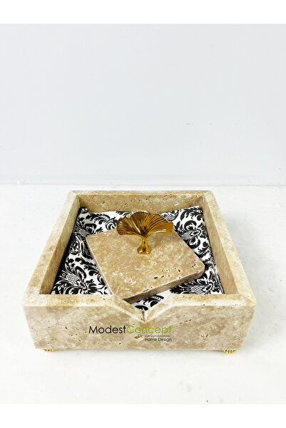 Modestmar Travertine Marble Napkin Holder Gold Gingko - Travertine Napkin Holder