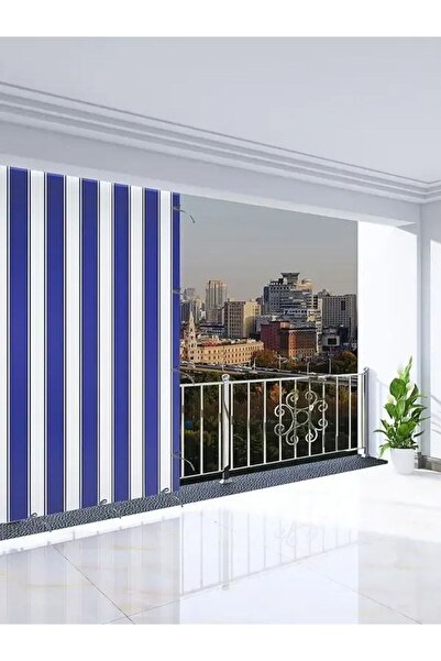 JESEM Lüks 1.sınıf Balkon Perdesi Branda MAVİ ÖzelDikim Üst Kornişli Yan Ve AltBağcıklı Perde ENxBOY