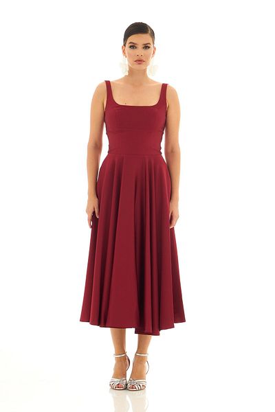 Carmen Rochie de seara midi din satin - burgundy, rochie decoltată la spate