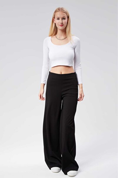 MevaMoss Kadın Yandan Fermuarlı Bol Paça Palazzo Pantolon 0112