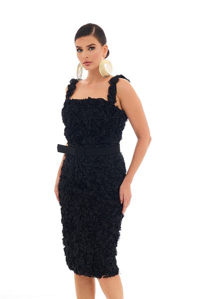 Carmen Black Evening Dress with Tulle Belt
