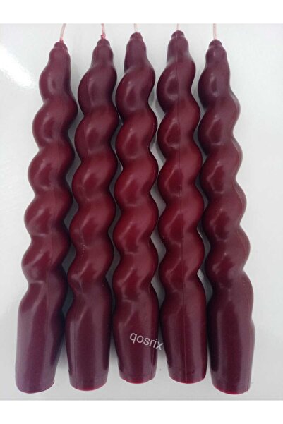 qosrix 5'li Bordo Italyan Burgulu Şamdan Soya Mumu Doğal Kokulu Uzun Çubuk Ko...