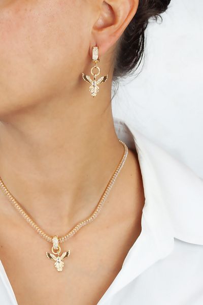 Liveyn Design Baguette Zircon Stone Phoenix Bird Figure Necklace Earring Set
