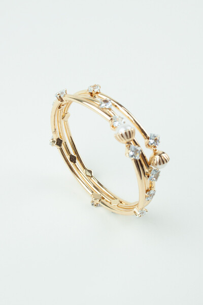 Liveyn Design سوار ثلاثي الصفوف مرصع بأحجار الكريستال واللؤلؤ