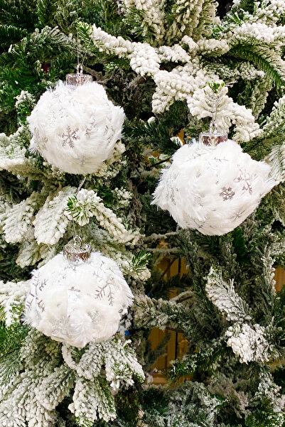 Yusuf Dirik YD Party Supplies Πρωτοχρονιάτικη Μπάλα Δέντρου Πολυτελής Λούτρινη Ασημένια Χιονονιφάδα Τυπωμένη 3 Τεμάχια 8 cm