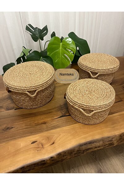 naylişhome Modern, Jüt, Hasır, Sepet Takımı, 3'lü Sepet, El Dokuması, Mutfak ...