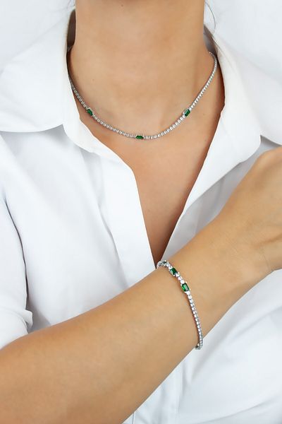 Liveyn Design Waterway Green Crystal Detail Necklace Bracelet Set