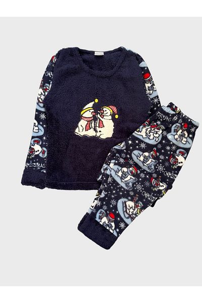 Fil Kids Set de pijamale de iarnă cu mâneci lungi cu imprimeu pinguini drăguți bleumarin pentru fete