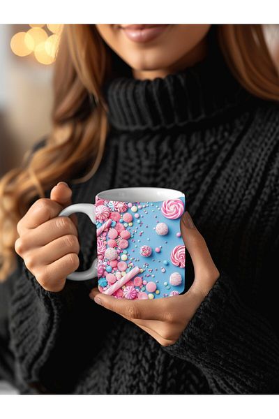 Evion 3D Design Ceramic Mug Coated with Candies - Gift Mug Cup