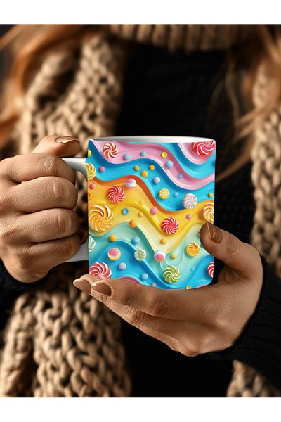 Evion 3D Design Ceramic Mug Coated with Candies - Gift Mug Cup