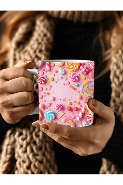 Evion 3D Design Ceramic Mug Coated with Candies - Gift Mug Cup