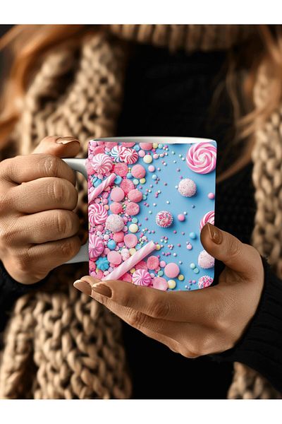Evion 3D Design Ceramic Mug Coated with Candies - Gift Mug Cup