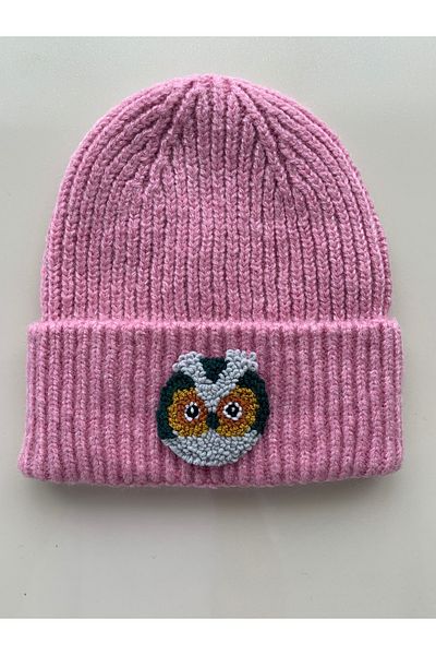 byebruketenci Pink Wool Kids-Youth Beret Owl Punch Figured Gift