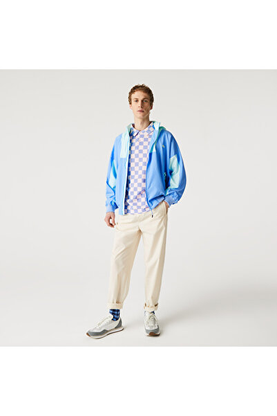 Lacoste Erkek Dik Yaka Renk Bloklu Fermuarlı Kapüşonlu Mavi - Açık Yeşil Rüzg...